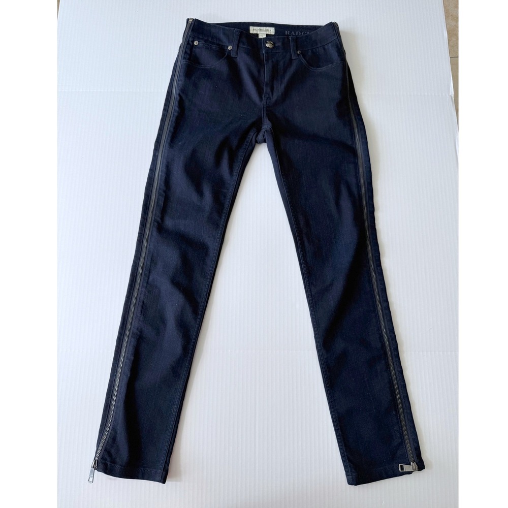 Burberry Navy Skinny Leg Jeans Womens 28 Radcliffe Side Zipper Detail